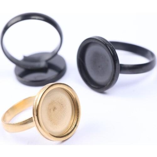Reidgaller 10pcs ring blanks 14mm cabochon stainless steel gold black adjustable round diy jewelry making findings