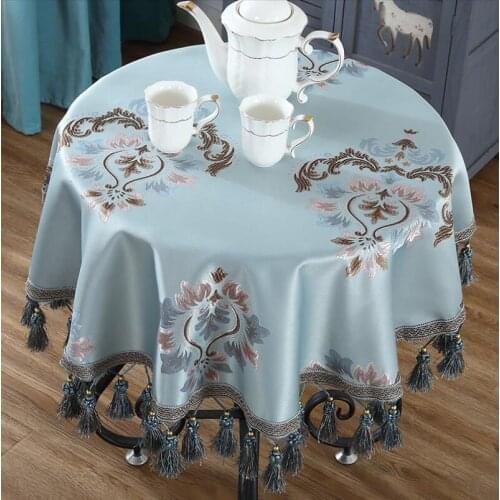 Luxury Modern Tablecloth for Dining Table Floral Pattern Jacquard Table Cover Round Table Cloth with Tassels for Wedding/Party