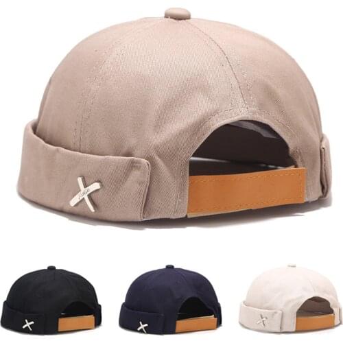 Fashion Men Women Skullcap Sailor Cap X Rivet Embroidery Docker Cap Beanie Hat Hip Hop Cap Brimless Hat Adjustable Cotton Hats