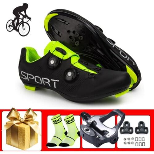 Road Cycling Shoes Men Women Zapatillas Ciclismo Breathable Self-locking Racing Bicycle Sneakers Add SPD-SL Pedals Flat Shoes
