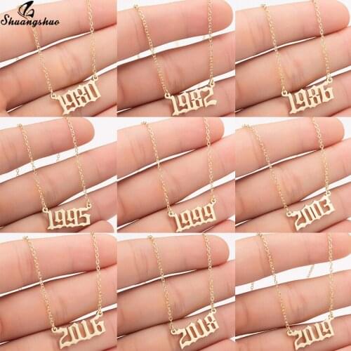 Shuangshuo Trendy Year Number Necklaces for Women Men 1980 1990 2000 2010 2020 Custom Birth Year Necklace Everyday Jewelry Gifts