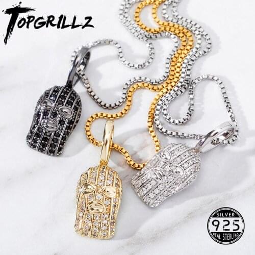 TOPGRILLZ 925 Silver Mask Pendant Iced Zircon Hip-hop Fashion Jewelry