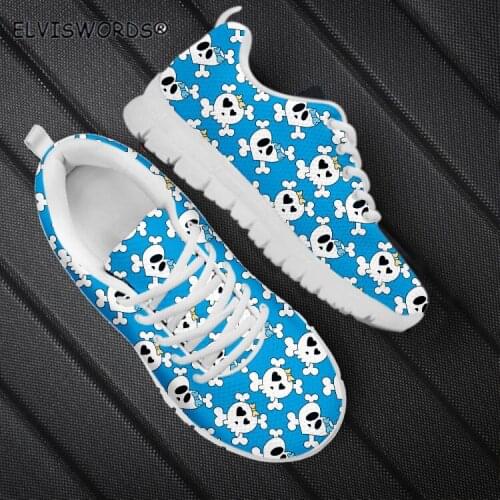 ELVISWORDS Shoes Women Cute Heart Shaped Skull Design Female Breathable Hiking Sports Shoes Casual Non-ship Flats-Shoes for Lady