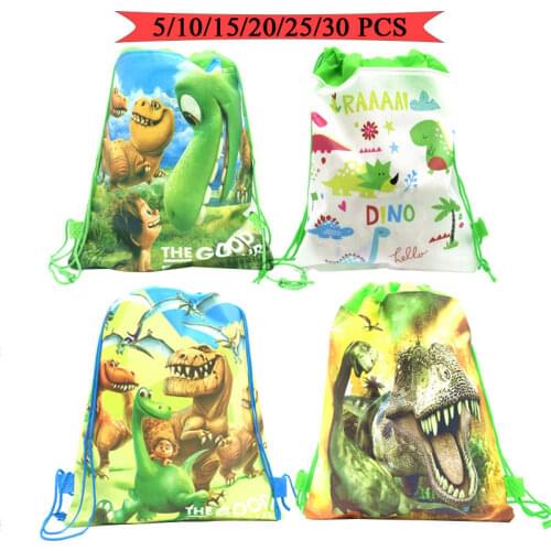 Party Bags For Kids Birthdays Non-Woven Drawstring Pouch Party Gift Bag Cartoon Dinosaur Theme Kids School Backpack Shipping Bag