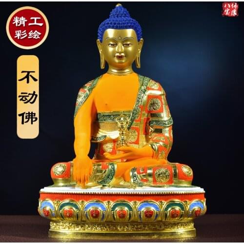 High grade colored draw Good Buddha statue bless family Safety Healthy luck Painted Mitukpa Aksobhya Vajra Buddha God statue