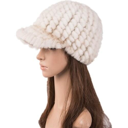 Women fur baseball caps of natural mink fur winter autumn white caps fashion knitted warm hats H118