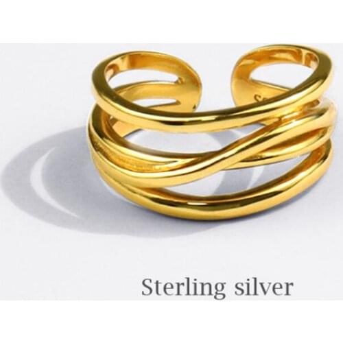 Sole Memory Multilayer Geometric Shiny Personality 925 Sterling Silver Female Resizable Opening Rings SRI769