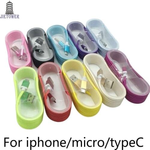 200pcs/lot 1.5M Nylon tray Fabric Braided Micro USB Data Cable Connection Charging for Android v8 Type C typec usbc for iphone