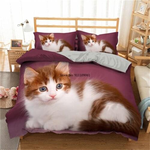 2021 Cute Cat 3d Bedding Set Dog Animal Duvet Cover Bedding Pillowcase King Queen Sizes Bed Set Printed Home Textile Bed Linen