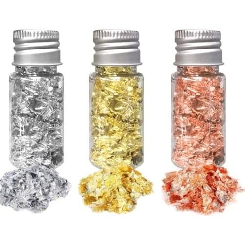 3 Bottles 5g Gold Leaf Flakes Gold Foil Fragments for Nails, Painting, Resin Jewelry Making Arts Crystal Drop Glue Crafts Decor