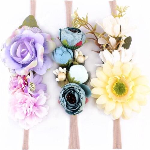 3 Pcs/Set Newborn Flower Headband Nylon Faux Flower Party Flowers Hair Bands Newborn Headwear Photography Props Hair Accessories