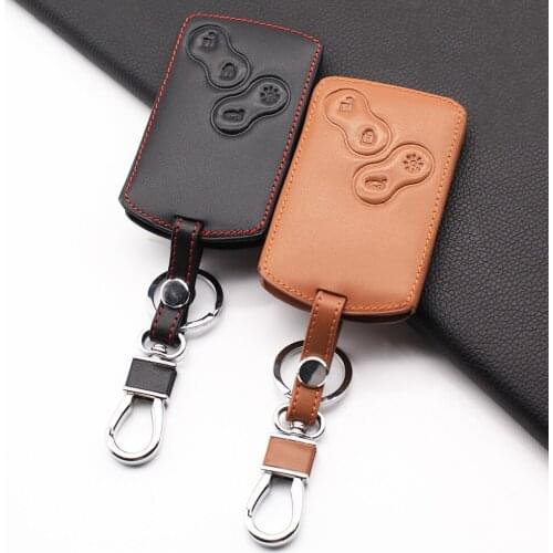 4 buttons High Quality Leather Key Case Cover Protector For Renault Clio Megane Logan 2 3 koleos Scenic Card Car-Styling