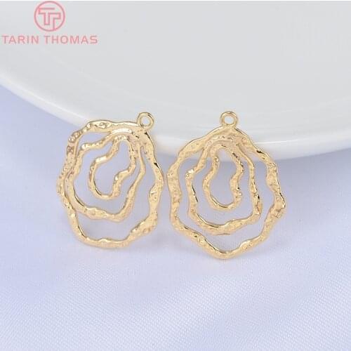 6PCS 30x24MM 24K Gold Color Plated Brass Annual Rings Charms Pendants High Quality Jewelry Accessories