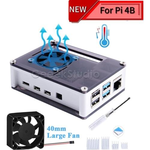 ABS Plastic Blue & Transparent / Dark Brown & White Case with Large Cooling Fan 40*40*10mm Heat sink for Raspberry Pi 4 B