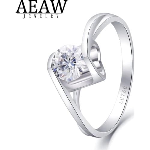 AEAW Natural Diamond Engagement Solitaire Ring in 18K White Gold 0.5CT 5.0mm For Women Fine Jewelry