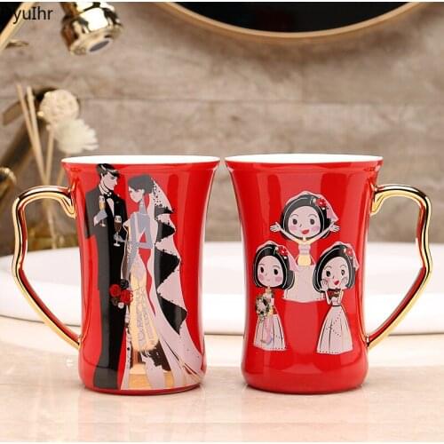 Bathroom accessories wedding couple red ceramic mouthwash cups a pair of festive brushing cups set creative wedding gift DyuIhr