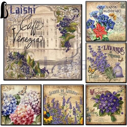 DIY Full Square Round Diamond Painting Text Mosaic Diamond Flower Rhinestone classical Picture Cross Stitch Lavender Home Decor