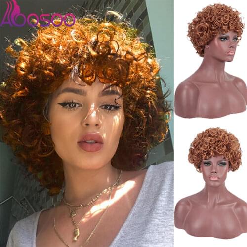AOOSOO African curly hair wig black good cheap wig brown good party wig, easy to use and tasteless