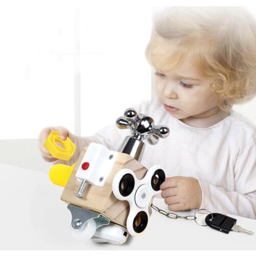 Montessori Train Ability Shape Matching Lock Cognition Cube Toys Activity Busy Board Puzzle Educational Sensory toy for Kids