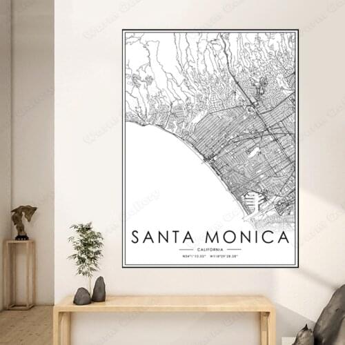 Black and White City Map The Santa Manica City Map Poster HD Print Wall Art Canvas Nordic Landscape Painting for Home Decor