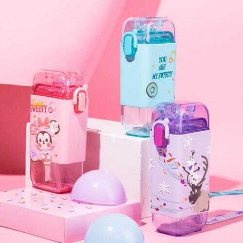 280ml Cartoon Children Water Bottle with Rope Portable Square Kettle Sealed Leak-proof BPA Free Tritan Baby Milk Cup With Straw