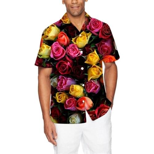 Beautiful Flowers Printing T-Shirt Summer Shirts for men 3D Fashion Hawaiian Shirt Casual turndown collar Quality Short Sleeve