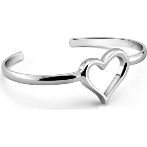 Classic Hear Bracelets 925 Sterling Silver 4mm Love Heart Open Bracelet Jewelry Fashion Holiday Gift