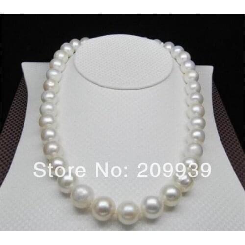 Classic 11-12mm south sea white pearl necklace 18" soild gold 100% natural