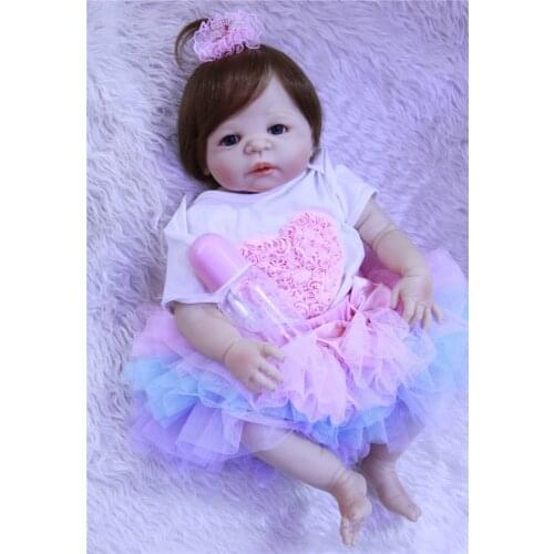 Reborn full silicone baby girl dolls 57cm lovely princess reborn babies dolls rooted hair can bathe doll bebe realistic reborn