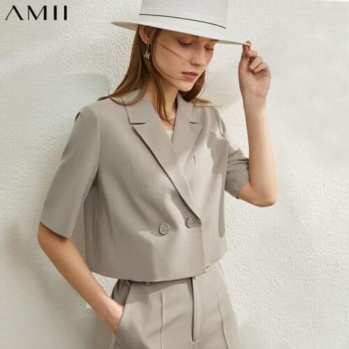 AMII Minimalism Spring Summer Solid Jacket Causal Lapel Loose Suit Coat High Waist Loose Short Pants 12070229
