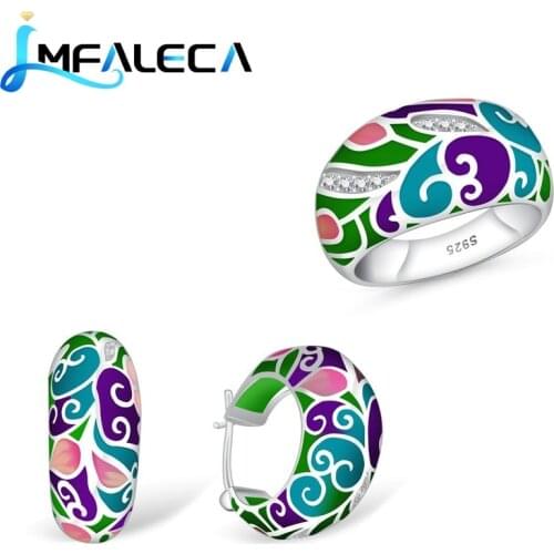 LMFALECA Pure Silver 925 Earrings Ring Sets for Sex Women Shiny Multicolor Enamel Decoration Fine Round Party Gift Jewelry