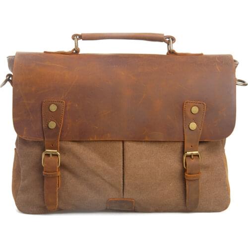 Hot sale Mens Messenger Bags Canvas Shoulder Bag Handbag Crazy Horse Leather Briefcase Retro Office Bag Dropshipping