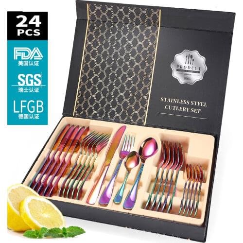24 Piece Set of Stainless Steel Tableware Gift Box Packaging Creative Modern Design Cutlery Set Kitchenware Decor