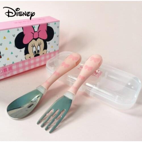 Disney stainless steel cutlery set infant fork spoon set tableware children princess Mickey tableware