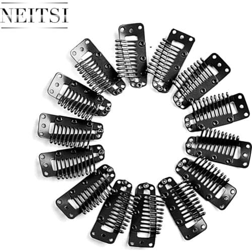 Neitsi I Shape Clips Stainless Steel Hair Snap Clips for Feather Clip In Hair Extensions Wigs Weft 3.2cm 50pcs/pack Brown Color