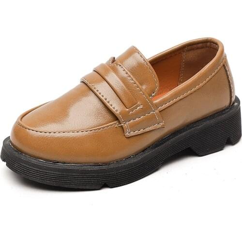 British 2019 Autumn New Childrens Slip-On Small Leather Shoes Size 27-37 With Thick Soles Boys' and Girls' Single Shoes Lefu