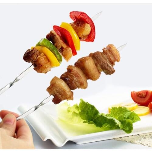 NEW 15pcs Reusable flat stainless steel barbecue skewers bbq Needle stick For outdoor camping picnic tools cooking tools