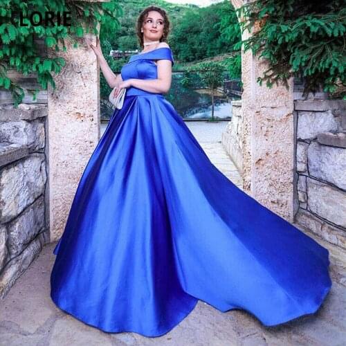 LORIE Royal Blue Evening Dresses Formal Long Off the Shoulder Elegant Prom Party Gown Plus Size Boat Neck Robe De Soiree