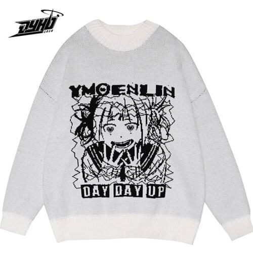 2021 Autumn knitted Sweater Women Japanese Anime Girl Streetwear Pullover O-Neck Harajuku Hip Hop Loose Sweater Men Cotton Tops