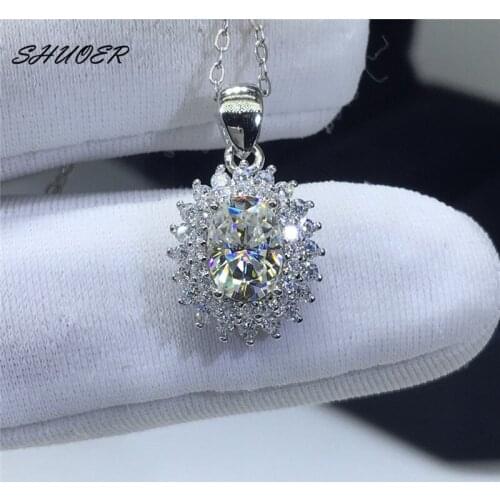 Classic Brilliant Cut Past Diamond Test 1 ct Oval Moissanite Pendant Necklace 925 Sterling Silver Egg Stone Snowflake Necklace