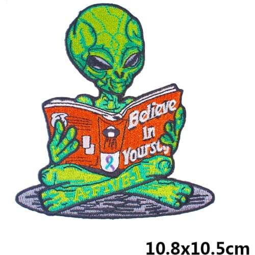 Prajna Hippie Patches Iron On Embroidered Patches For Clothes Stripes Space UFO Alien Patch Rock Skull Ironing Parches Accessory