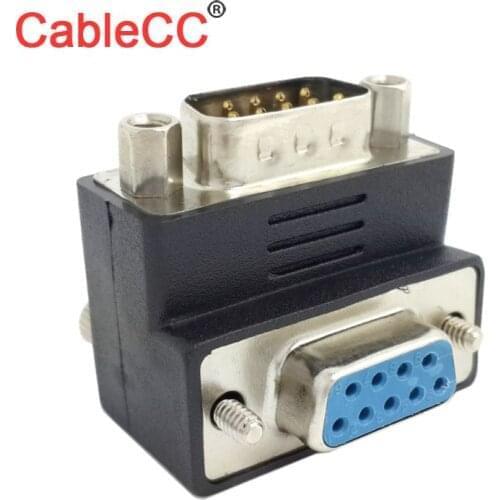 CableCC D-Sub RS232 Female 9Pin Down Right Angled 90 Degree Thumbscrew Type to 9Pin Male Extension Adapter Converter Connector