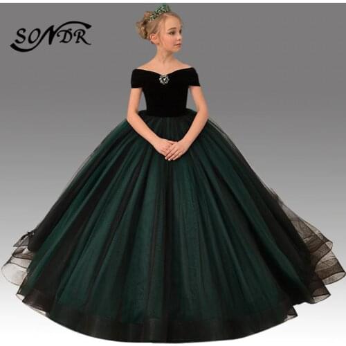 Train Flower Girl Dress HT086 Patchwork Long Primera Comunion Decoracion Off The Shoulder Bow Princess Ball Gowns For Girls