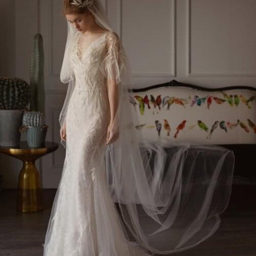 Mermaid Wedding Dress 2019 New Spring Fashion Sexy V-neck Backless Half Sleeve Embroidery Lace on Net Bridal Dresses
