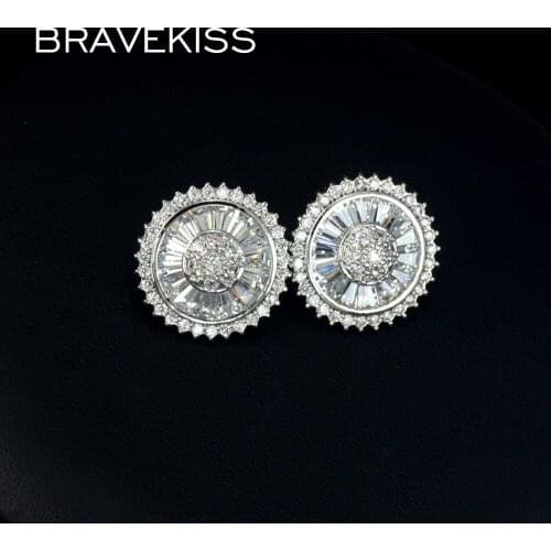 BRAVEKISS flat round cubic zirconia earrings studs ear piercing stud earrings for women jewelry mujer brincos oorbellen BUE0053B