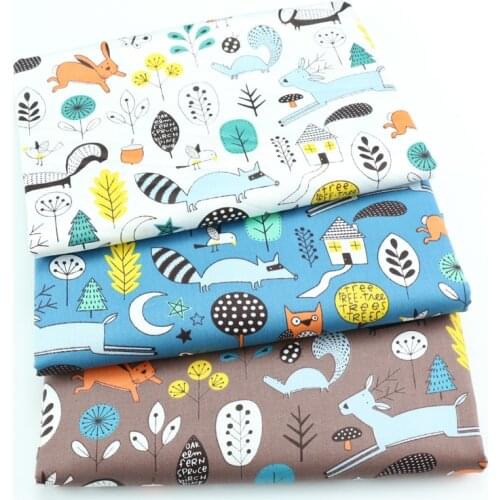 Printed Animals World 100% Cotton Fabric For Kid,DIY Bedding Textile Fabric,Sewing Quilting Fat Quarters Material For Baby&child