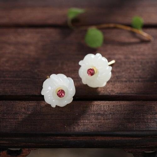 S925 sterling silver earrings wholesale flower temperament simple natural Hetian earrings factory direct free s
