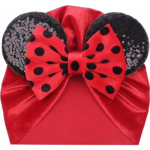 New Infant Toddler Glitter Sequins Bow Hat Cute Shining Mickeys Ears Cap Soft Golden Velvet Bonnet Children Headwear Gift