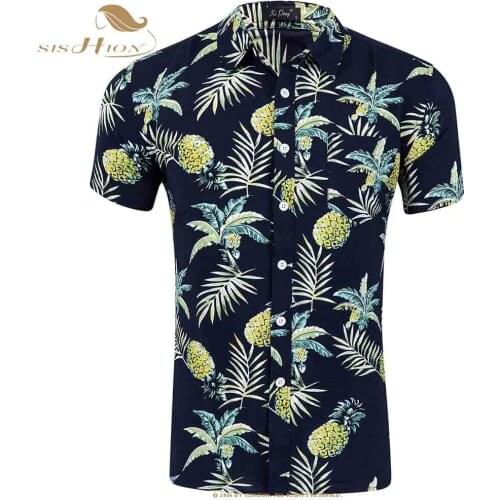 SISHION 2021 Casual Summer Mens Short Sleeve Beach Hawaiian Shirts GD024 Casual Floral Shirts Regular Plus Size Men clothing
