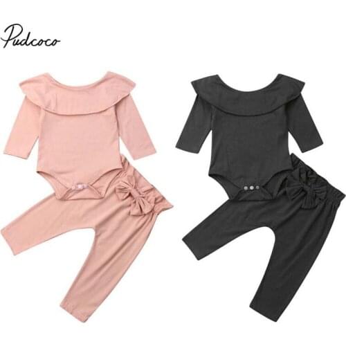 2019 Baby Spring Autumn Clothing Boy Girl Kid Baby Toddler Long Sleeve Off Shoulder T shirt+Pants Set Tracksuit 2pcs Outfit 0-2T